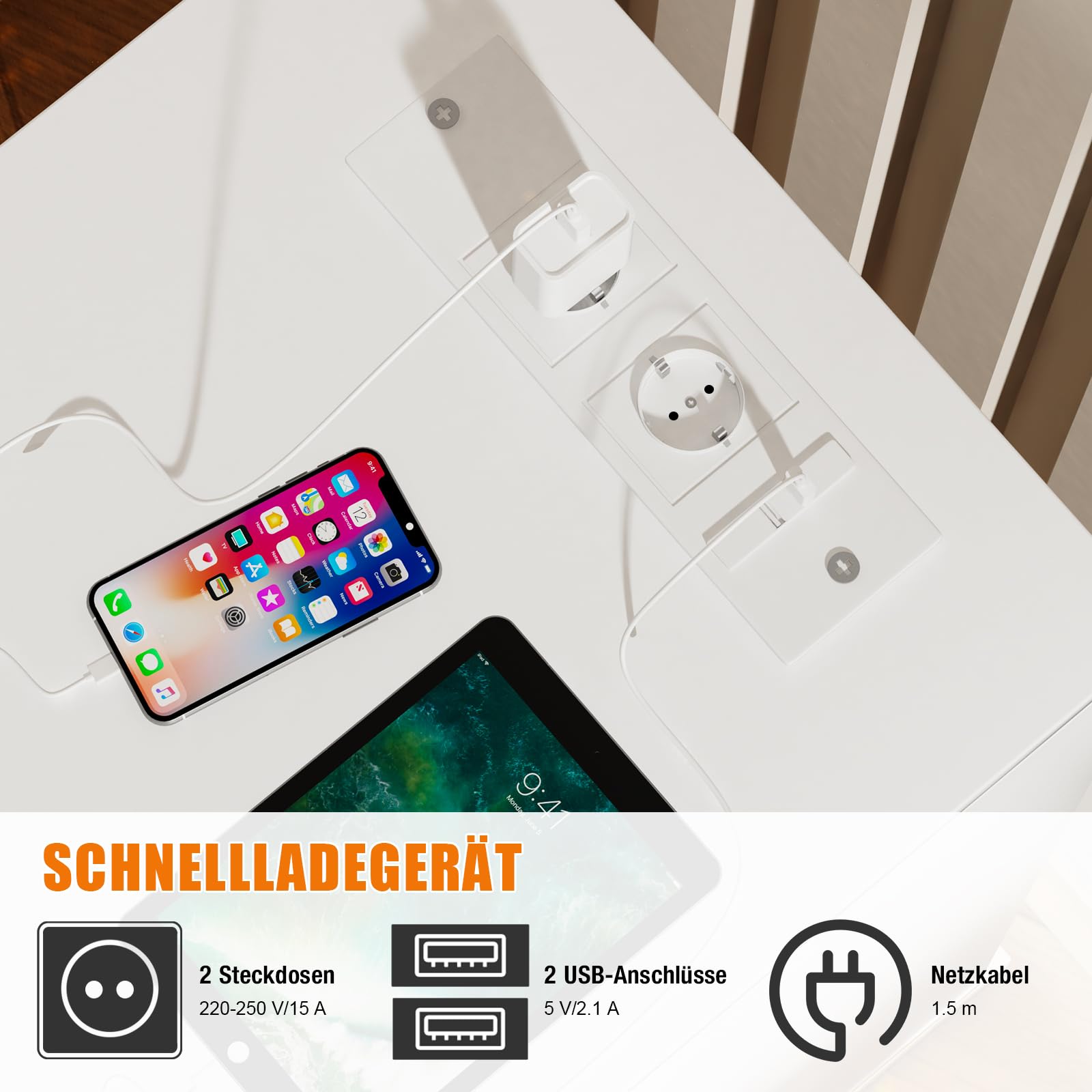 Nachttisch Schmal 2er Set, Nachttisch Weiß Hochglanz mit LED, Einstellbare 16 Farben, 2 AC Steckdosen, 2 USB Anschlüsse, Beistelltisch Nachtschrank für Schlafzimmer Wohnzimmer