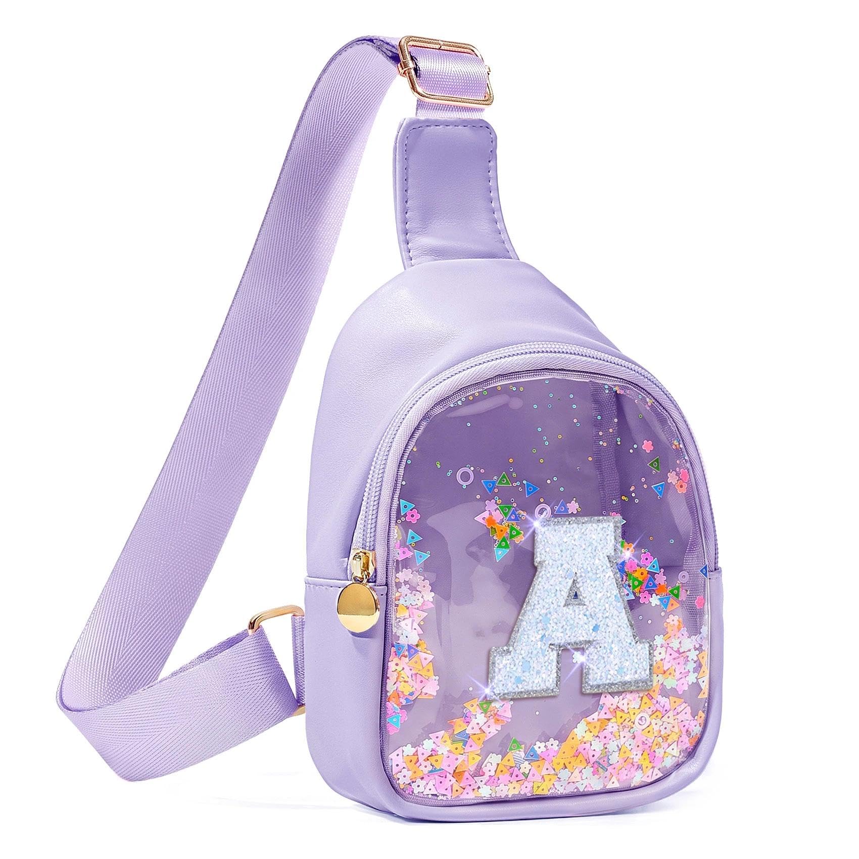 COSHAYSOO Personalized Graduation Birthdy Gifts for 2 3 4 5 6 7 Year Old Daughter Little Girl Kids, Small Purple Sling Bag Crossbody Purse for Preschool Kindergarten Toddler Child Initial Letter A