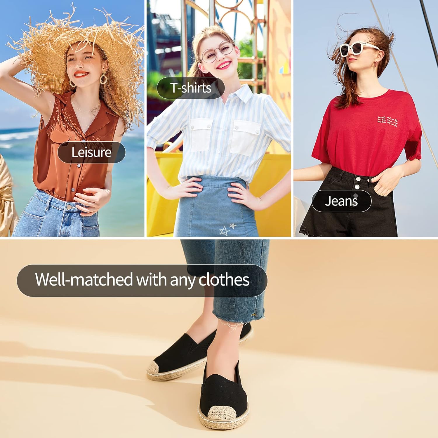 Women's Flats Shoes,Breathable Black Espadrilles Flats,Black and White Slip on Shoes(Lightweight and Soft) - Image 6