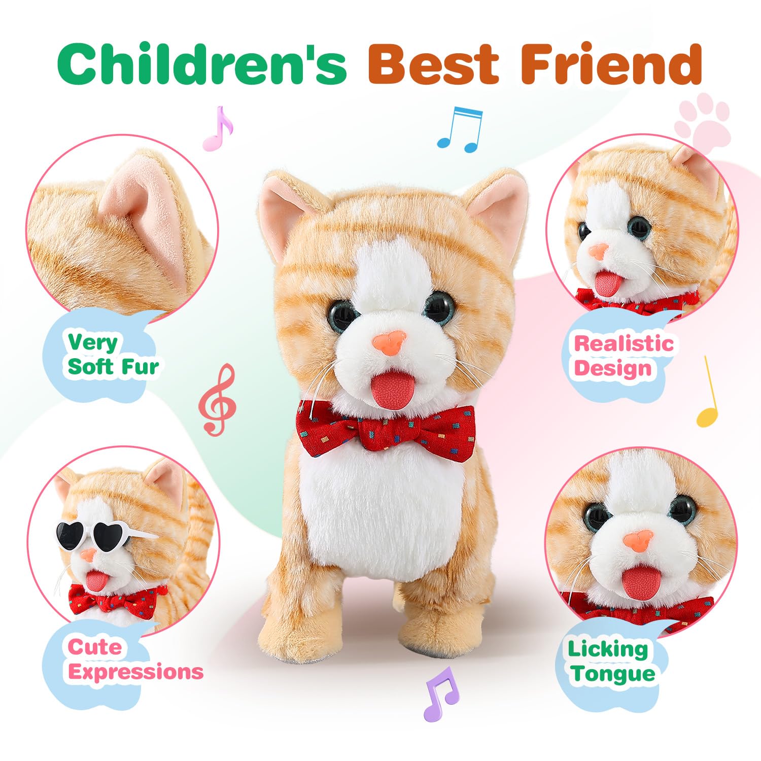 Juego de correa amarilla para gatos que camina interactivo, gato que habla, canta, baila, gatito, imita, repite lo que dices, gatito táctil y control de voz, asintiendo con la cola, gatito eléctrico