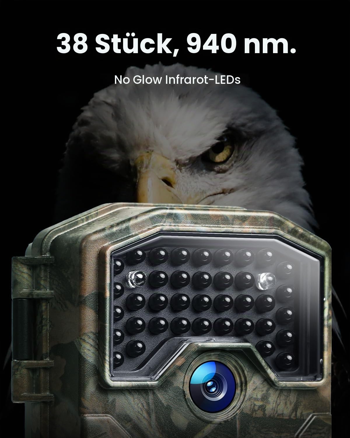 WOLFANG Wildkamera, 4K 48MP Trail Kamera mit 36pcs 940nm IR LEDs Nachtsicht Aktiviert Wasserdicht IP66 Jagdkamera mit 2.4'TFT Display für Wildlife Garten Überwachung