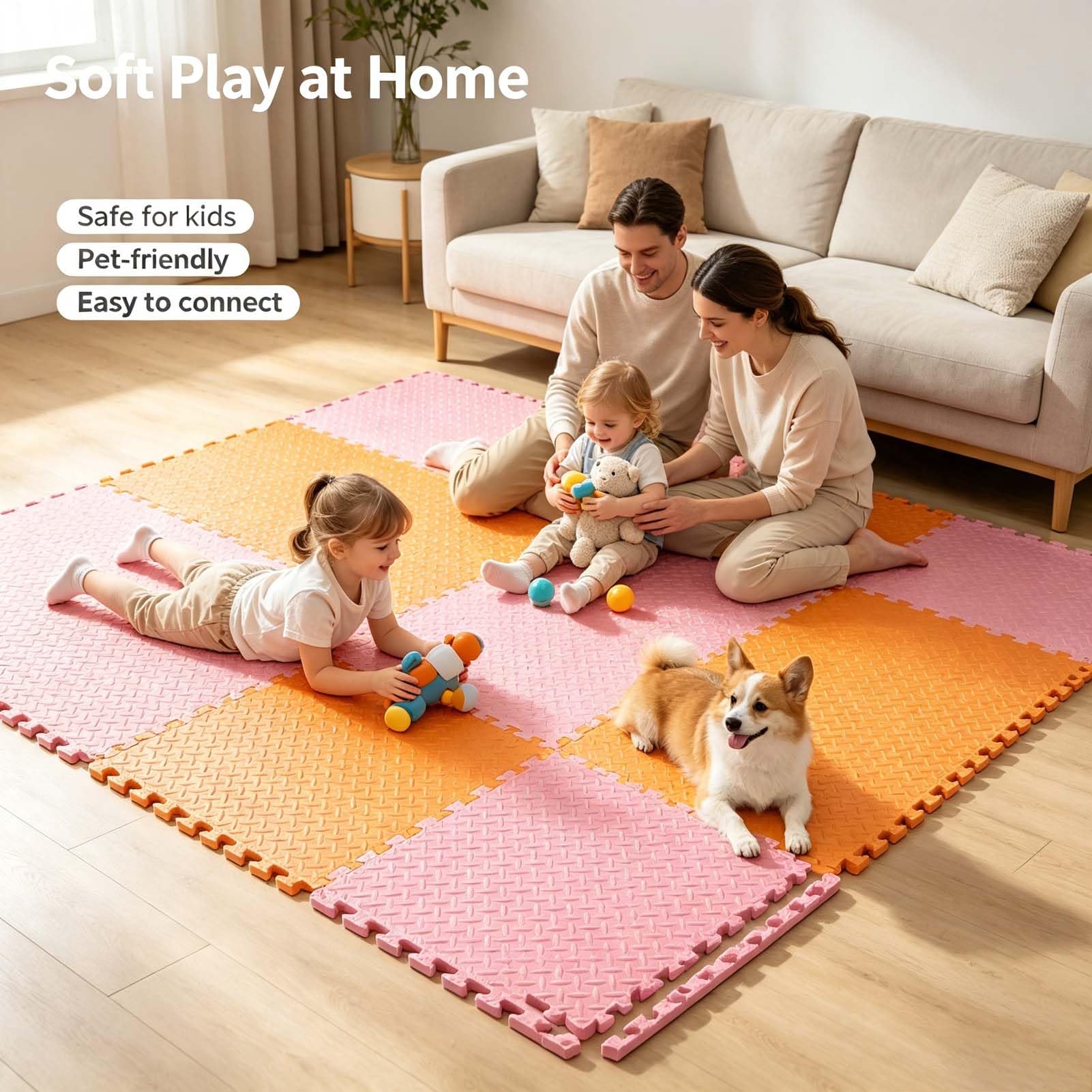 Dalles De Sol en Mousse, Tapis Puzzle EVA À Emboîter pour Sport, Yoga, Fitness Et Workout, Revêtement Souple avec Absorption des Chocs, Surface Imperméable, Antidérapante