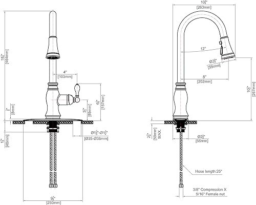 Miniatura 3 de Derengge FK-C258D-ORB-TUD - Grifo de fregadero de cocina de bronce de goma de aceite, con placa de cubierta para granja, cámper, lavandería,