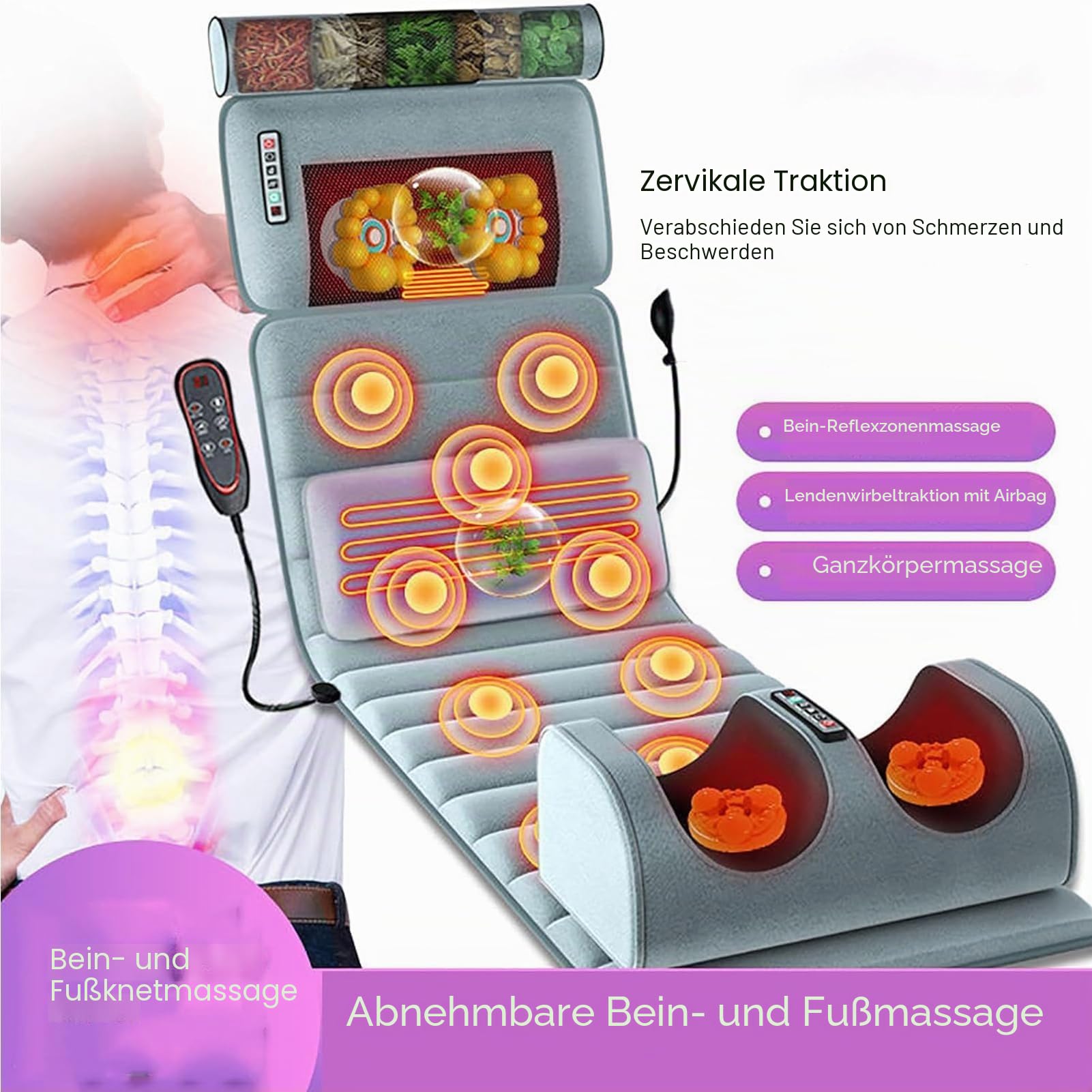 Home Ganzkörper Beheizte Massagematte - 10 Vibrationsmotoren & 2 Heizzonen für Nacken, Rücken, Schultern, Lendenwirbelsäule & Waden | Massage-Matratzenauflage zur Muskelentspannung
