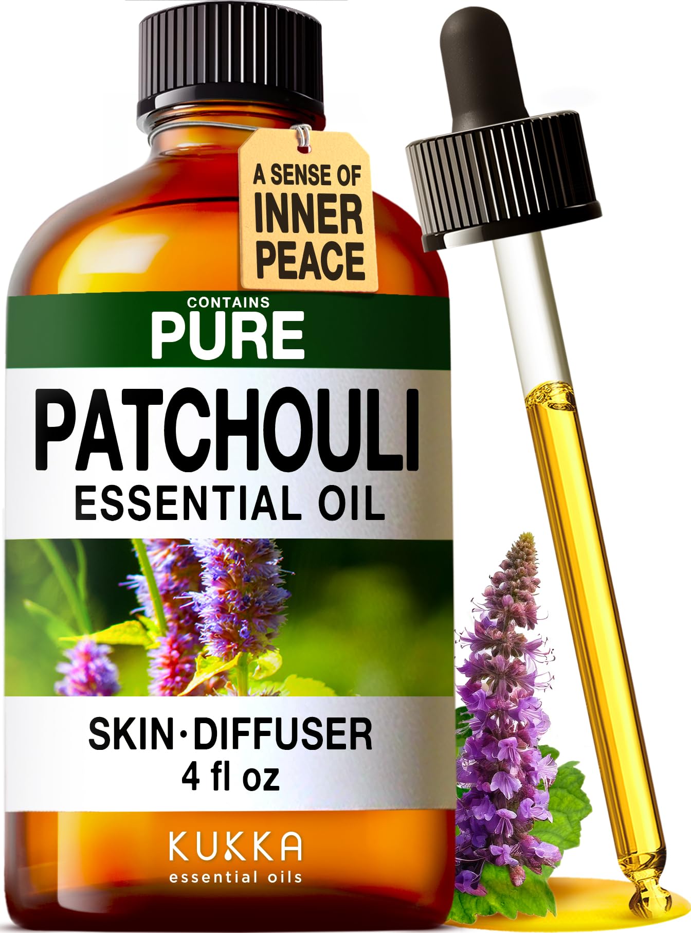 Kukka Patchouli Essential Oil for Skin & Diffuser - 4 Fl Oz - 100% Pure Natural Patchouli Oil, Captivating Scent for Body Perfumes, Aromatherapy & Soap Making Scent DIY