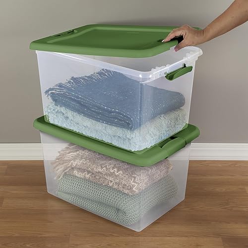 Miniatura 7 de Sterilite Contenedor de plástico apilable de 64 cuartos de galón con tapa con pestillo, contenedor de plástico para organizar armarios, transparente