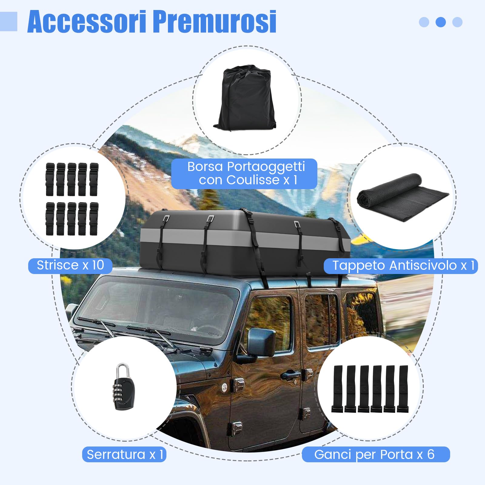 COSTWAY Borsa da Tetto per Auto Impermeabile 21Cu.Ft/595L, Box Tetto Universale con Tappetino Antiscivolo+ 12/14 Cinghie+ 6 Ganci, Sacca per Auto con/senza Barre Portapacchi (Grigio, 21Cu.Ft/595L)