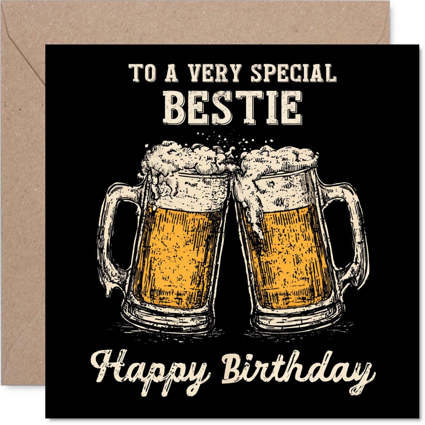 Bestie Birthday Card - Bday Beer - Happy Birthday Card for Bestie from Best Friend Family, 145mm Cheers Beer Greeting Cards