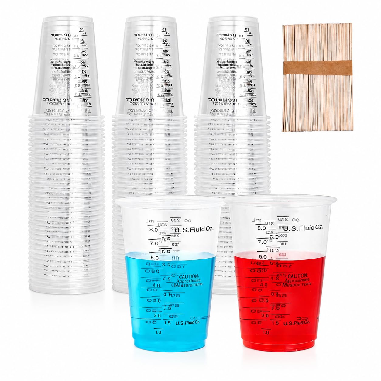 30Pcs Plastic Measuring Cups, 8oz / 240ml Epoxy Resin Mixing Cups with Scale, Clear Disposable Measuring Cups with 30 Wooden Stirring Sticks for Liquids, Mixing Resin, Paint, Pigment