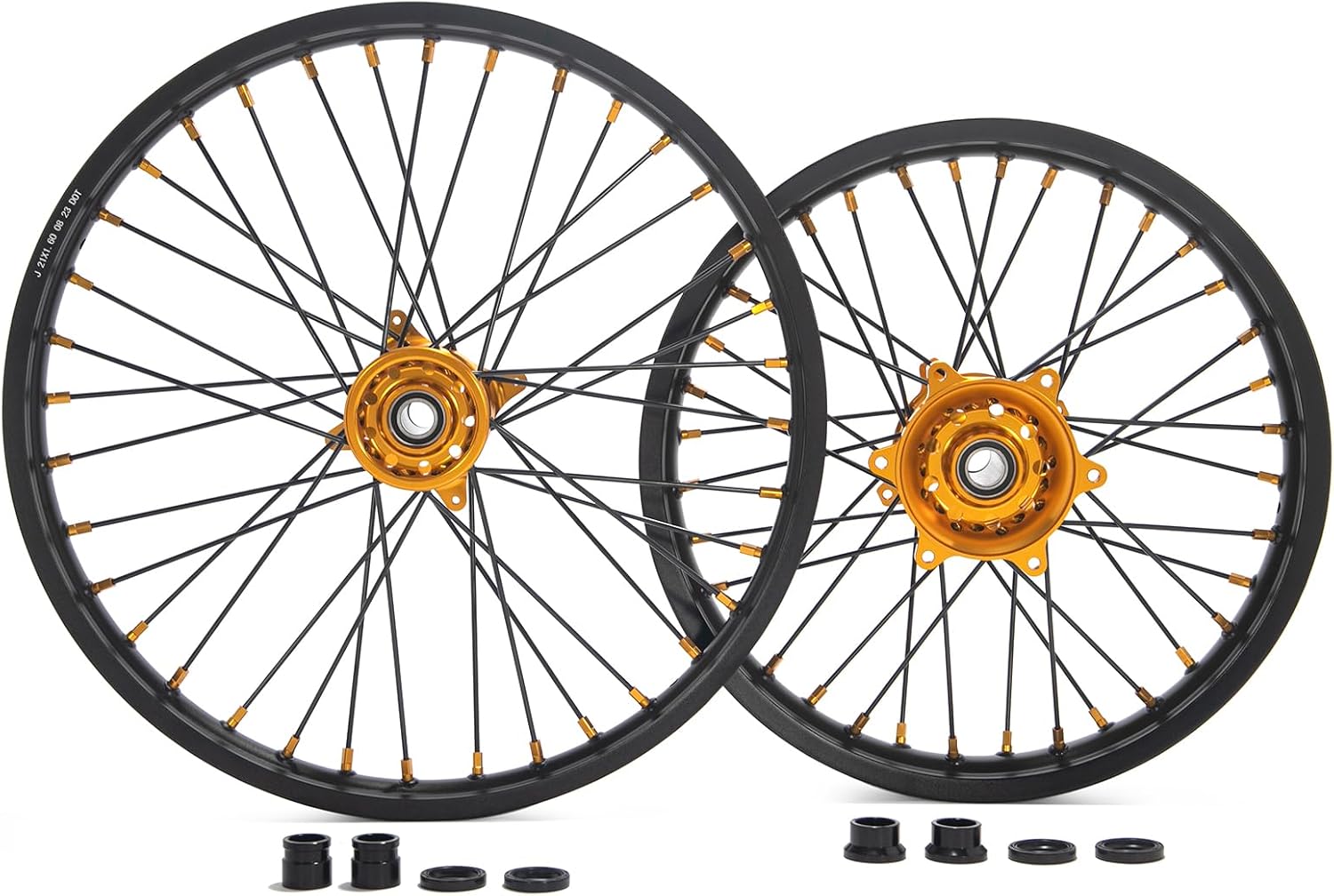 TOFR 21" 19" Spoked Wheels Set for SUZUKI RMZ250 RMZ450 05-24 Gold Hubs Black Rims