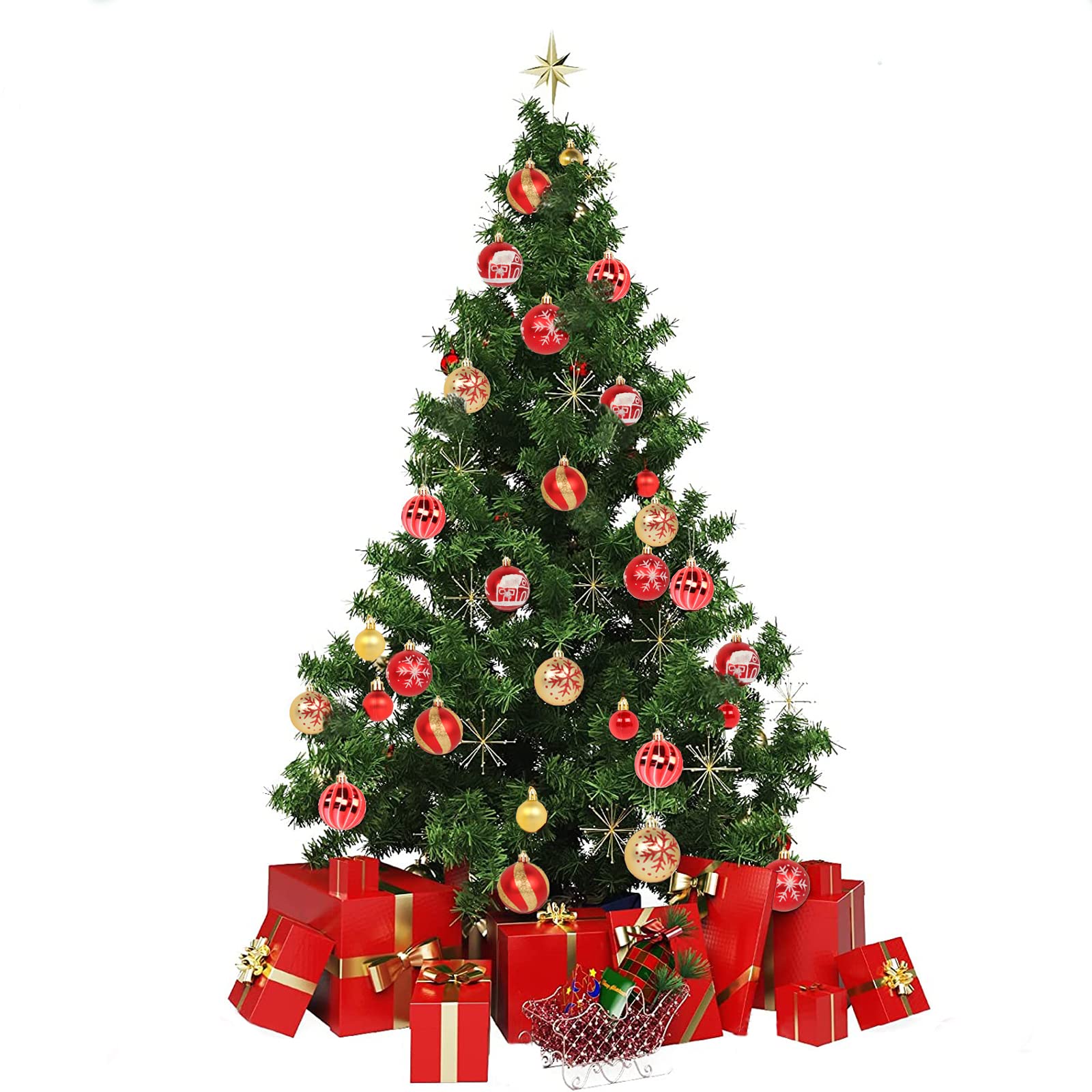 Set 44 Palline Di Natale Per Albero - Colori Rosso, Verde, Oro, Bianco, Rosa, In Plastica Resistente, Decorazioni Feste
