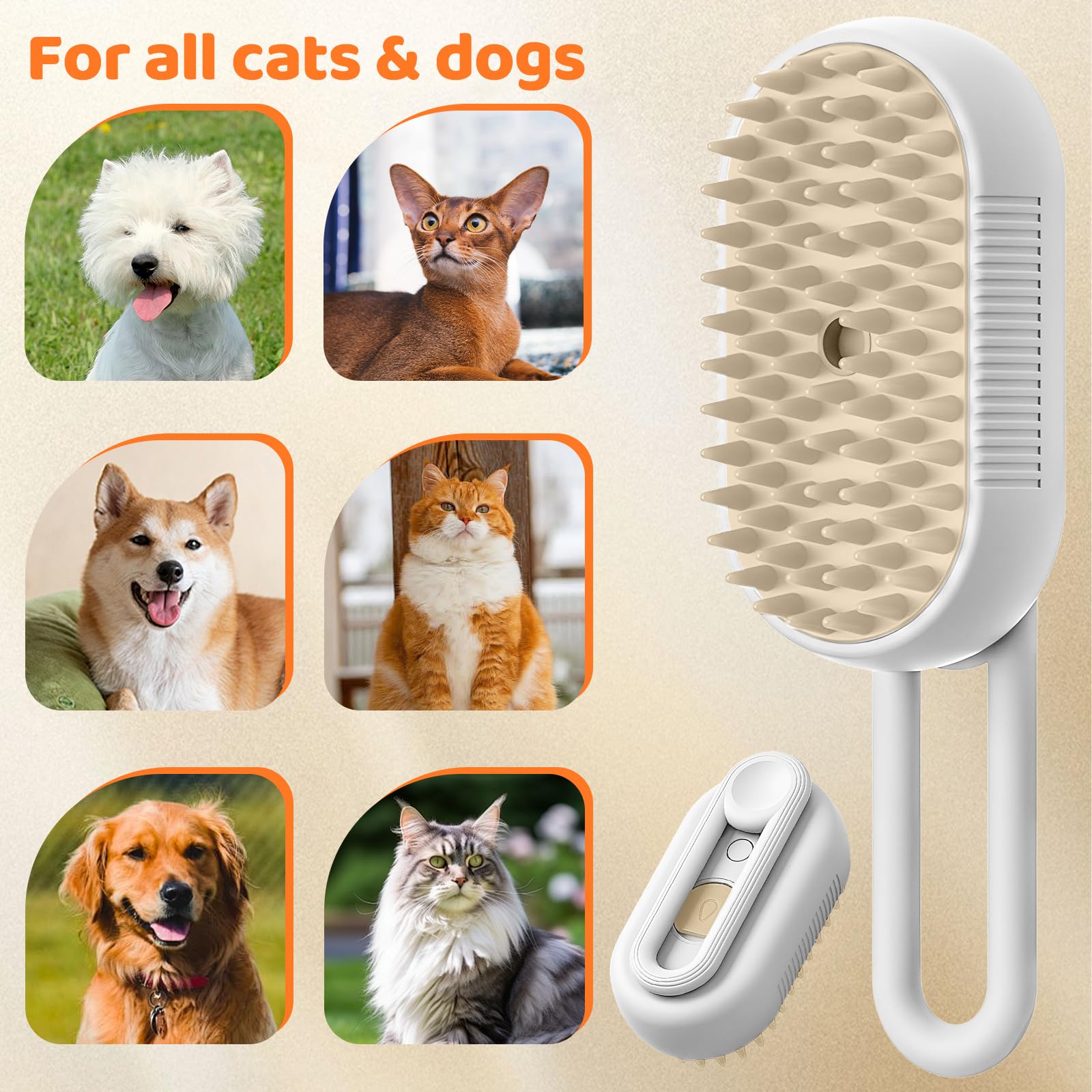 Dampfbürste für Hunde, Katzenbürste mit Dampf Silikon, Katzenbürste Kurzhaar mit Klappbarer Griff mit Wassertank, Massage, Pflege Und Haarentfernung, für Katzen und Hunde (Weißer)