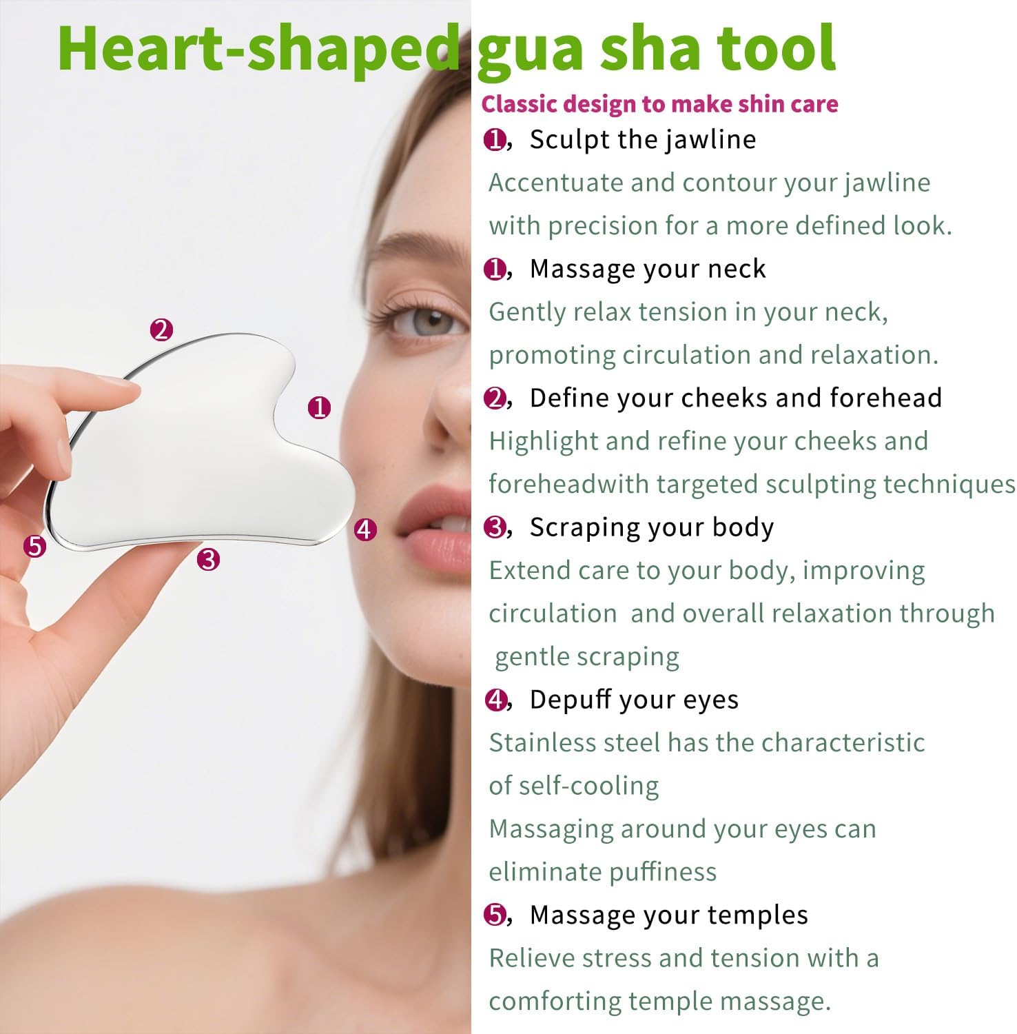 Stainless Steel GuaSha & Eye Cream Applicator Facial Tools, Metal Guasha for Face Neck, Eye Massager Tool, Lymphatic Drainage Face Massage Tool, Skin Care Gift - Image 3