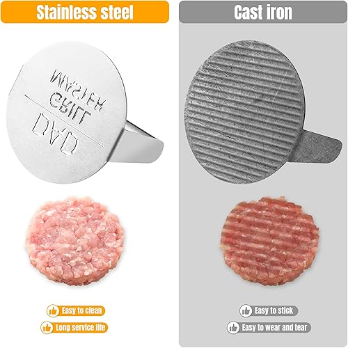 Miniatura 4 de Haooryx Regalo de prensa de hamburguesas de acero inoxidable para el Día del Padre, parrilla de prensa de hamburguesas maestro con mango resistente