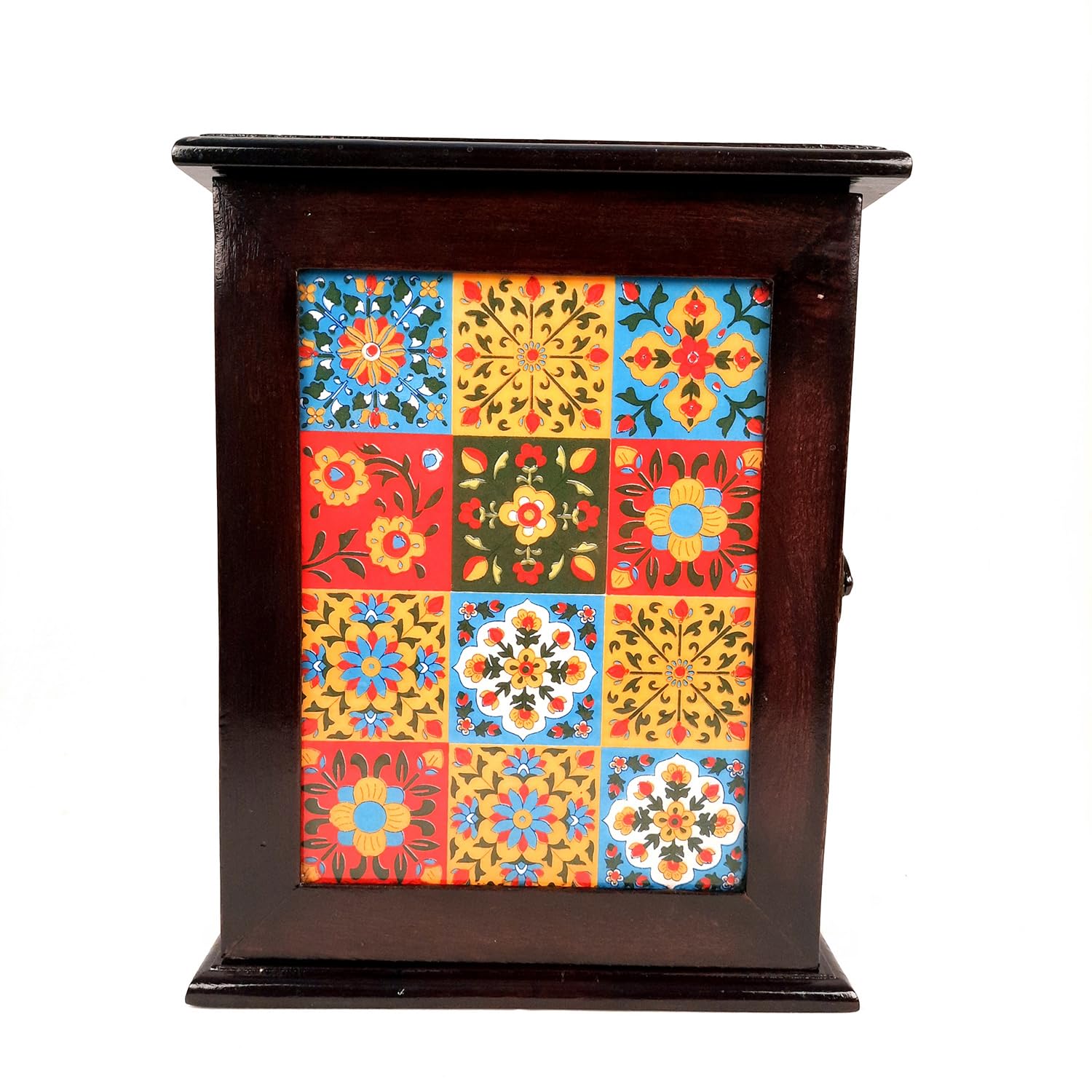 Apka Mart The Online Shop Key Holder Box with Ceramic Tiles | Wooden Wall Hanging Key Box Cabinet Stand - for Home, Office & Entrance Decor - 11 inch (8 Hooks)(Wood Brown)-picture-15