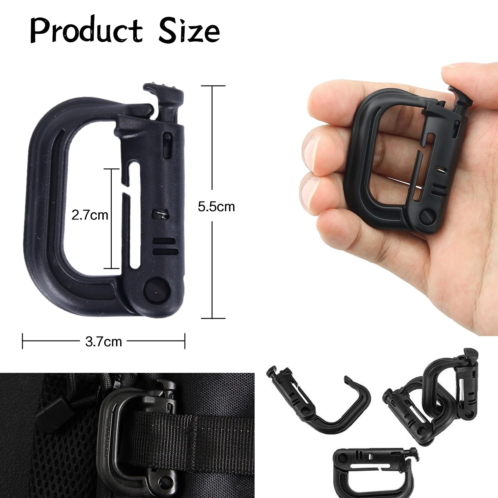 Moschettoni Tattici In Plastica - 4 Pezzi Per Zaino, Campeggio, Escursionismo E Pesca - Foto 7