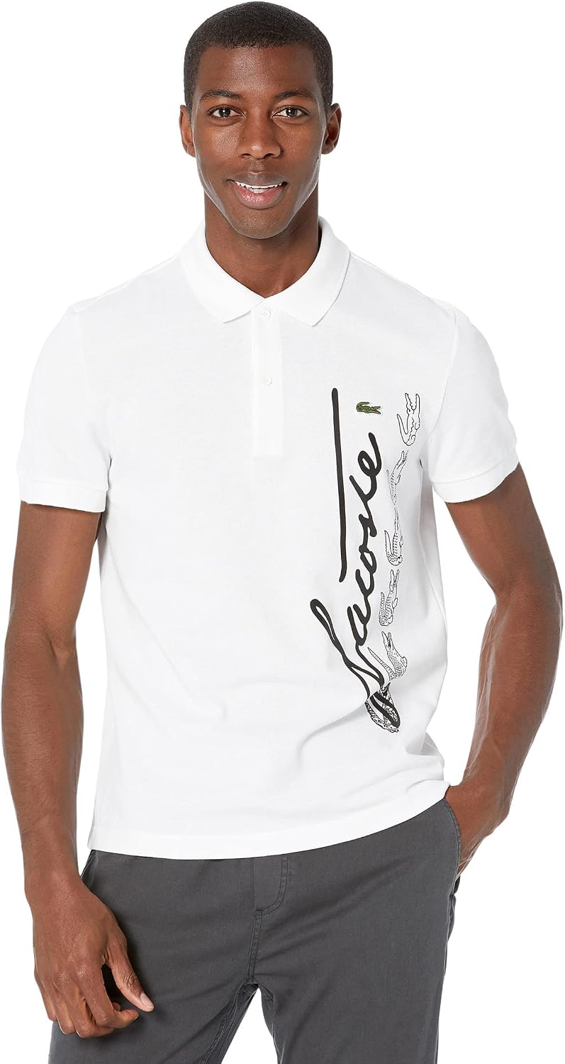 Lacoste Short Sleeve Graphic Signature On Side Polo White 4 MD