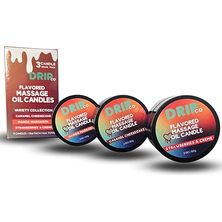 Drip Co Massage Candle, TikTok Trend Items (6 oz Variety Pack) Massage Oil Therapy (Caramel Cheesecake, Strawberries & Creme, Mango Marg) Low Temp