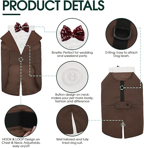 Vista 33 de Kuoser - Juego de traje y paliacate para perros grandes y medianos, tema de esmoquin, para bodas