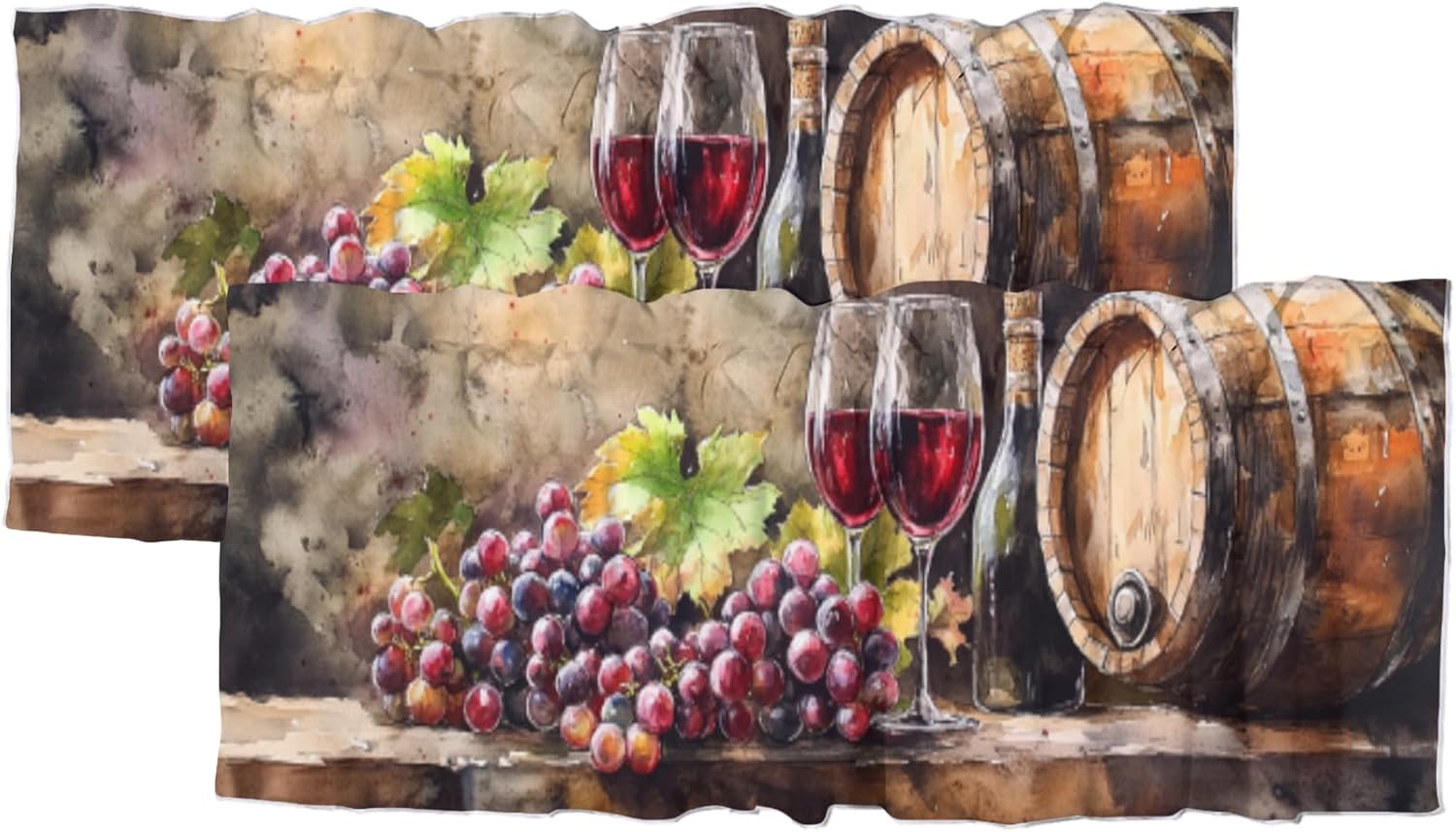 Red Wine, Kitchen Valances for Windows Vintage Abstract Grapes Red Wine Barrel Oil Painting Living Room, Farmhouse, Bedroom, Rod Pocket Curtain Valance 54x18inch(2Pcs)