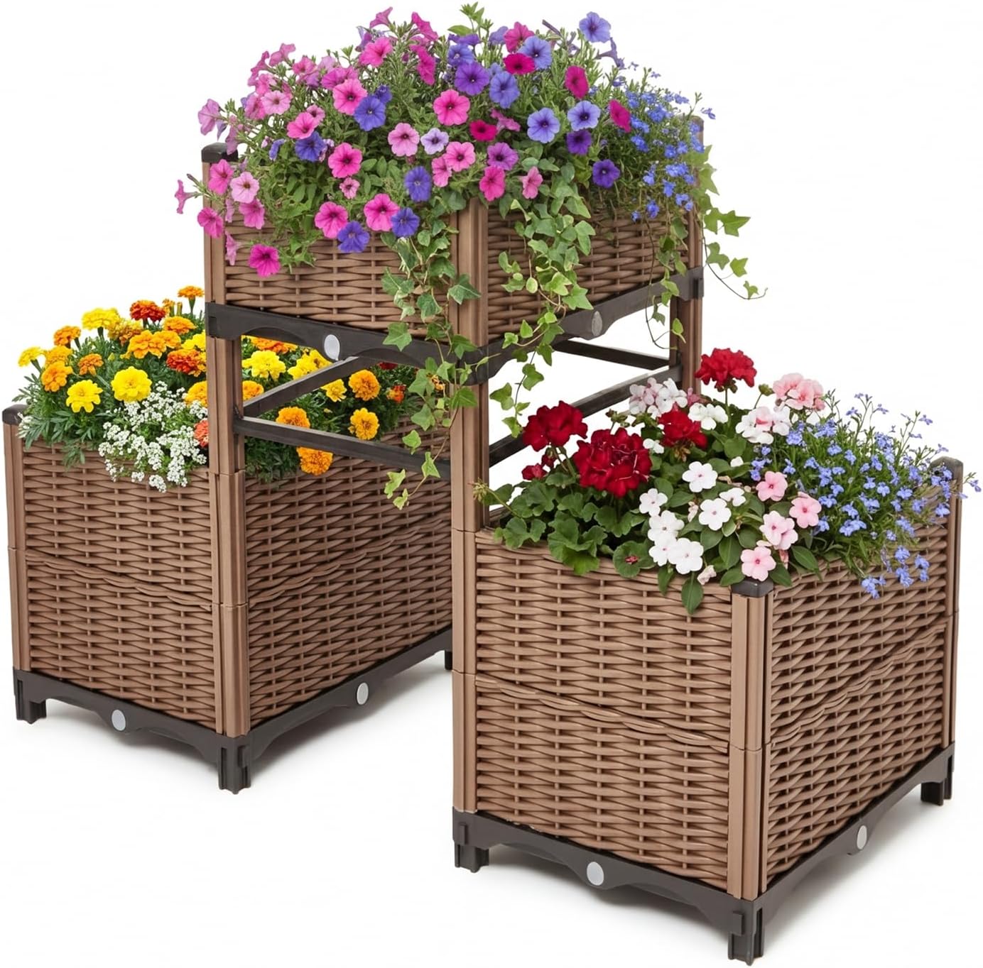 3PCS Raised Garden Beds Outdoor with Legs Planter Box, 47x16x21in Reinforced Support Rods, Drainage Grid, Multi-Combination Options for Vegetables, Flowers, Herbs, Ideal for Balcony, Patio Gardening