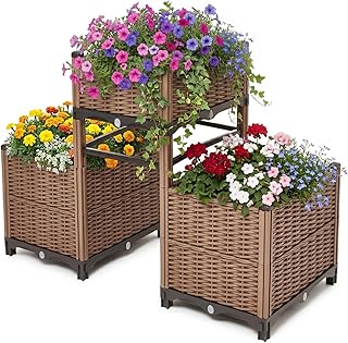3PCS Raised Garden Beds Outdoor with Legs Planter Box, 47x16x21in Reinfo...