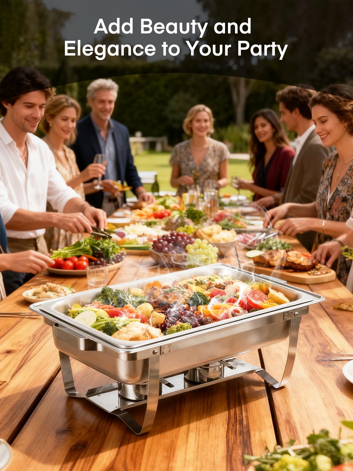 Chafing Dish Buffet Set 4pcs Edelstahl Warmhaltebehälter, 9L Speisewärmer, Wärmebehälter Rechaud, Buffet Wärmer für Catering Party(2X GN-Behälter 1/1, 2X GN-Behälter 1/2 und 4X GN-Behälter 1/4)