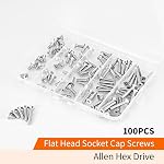 M4 x 8mm 12mm 16mm 20mm 25mm Flat Head Socket Cap Screws Countersunk Bolts, 304 Stainless Steel, Allen Socket Drive, Bright Finish, Metric Fully Threaded, Assortment Kit 100PCS