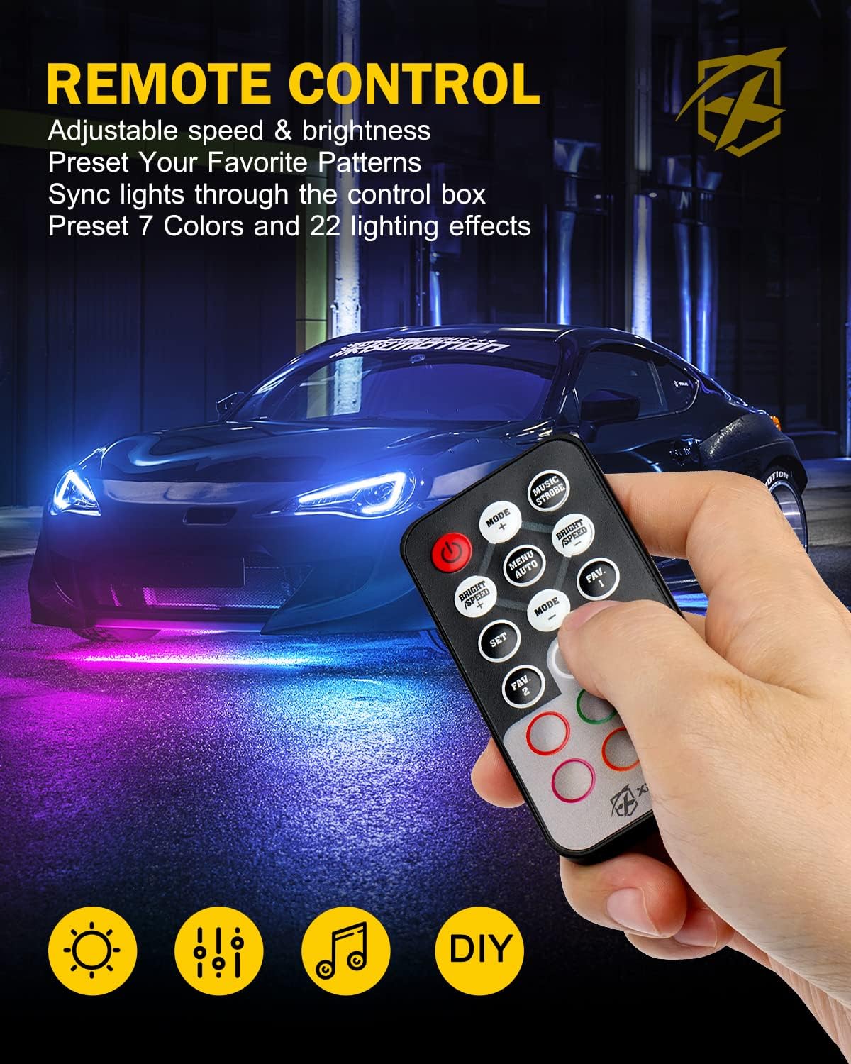 Xprite Car Underglow Bluetooth Light Kit, 6 Pcs Dream Colour Dancing Chasing Underbody Glow Neon LED Strip Lights Waterproof for Under Cars Exterior SUVs Trucks, 16 Million Colors, Sound & Music Modes : Automotive