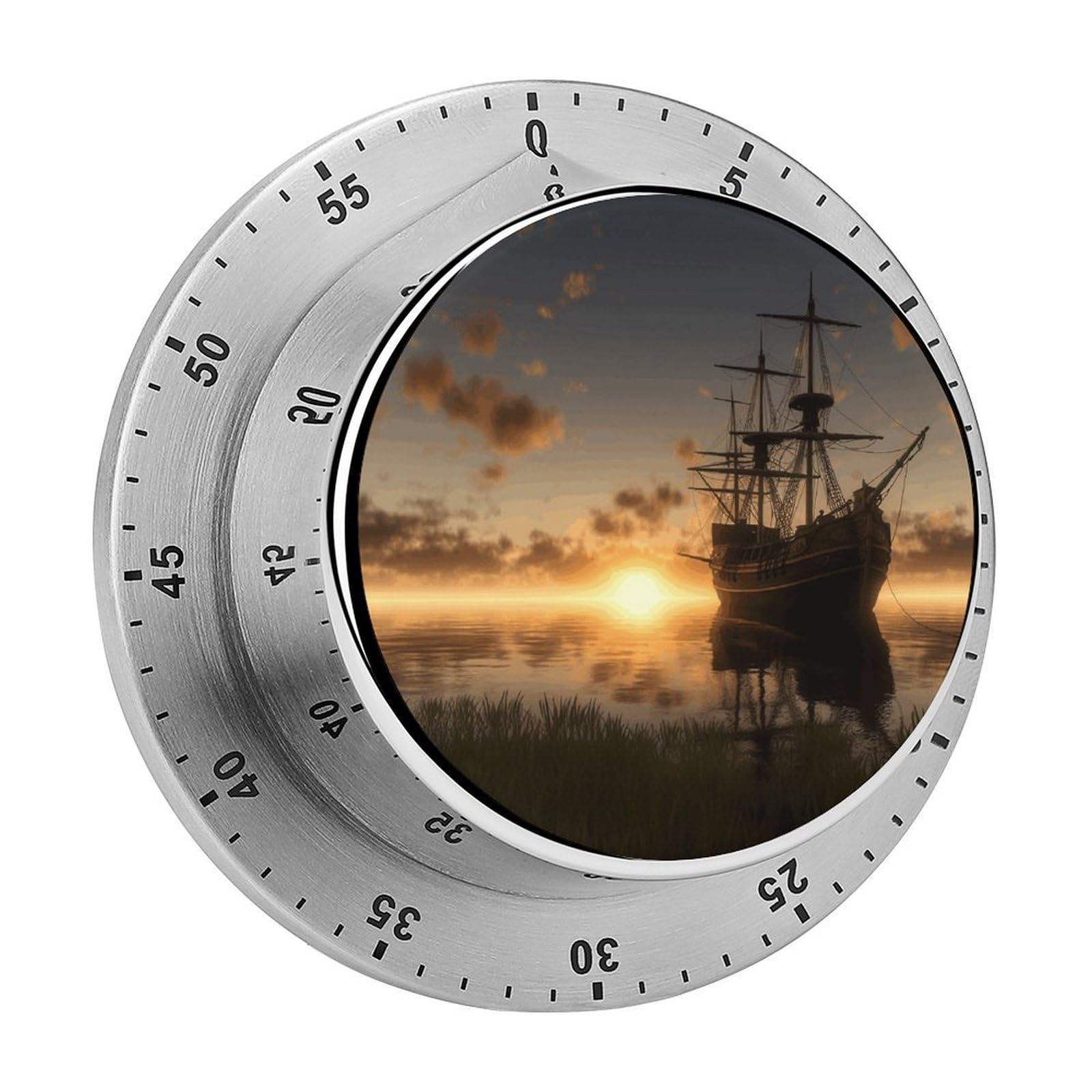 Adfgyerh Style Ship In The Lake Sunset Timer For Cooking, Kitchen Timer Magnetic No Batteries Required, Mechanical Timer With Loud Alarm, For Fitness Baking Exercise Oven