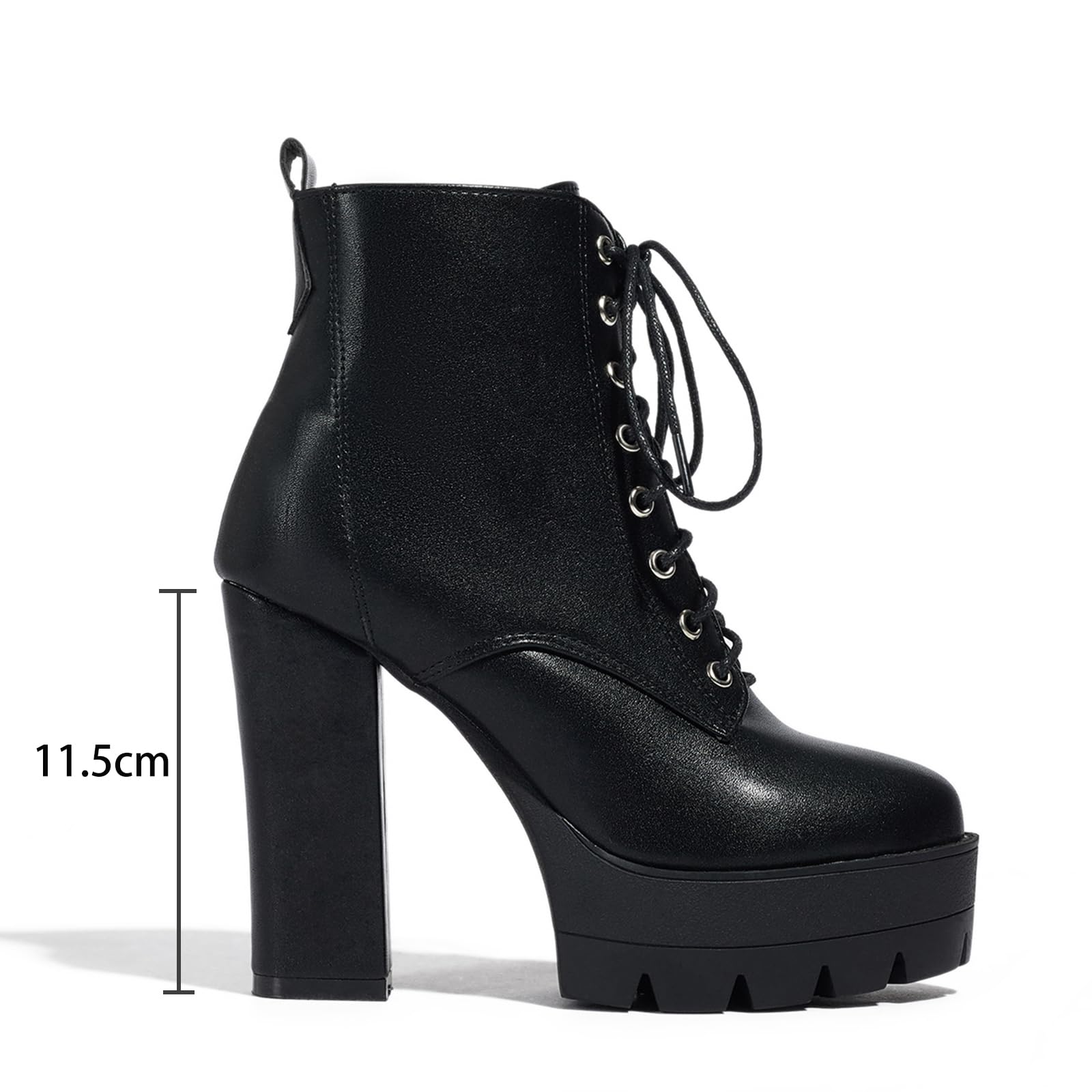Stivali da Donna con Plateau, Tacco Blocco Alto 11,5 cm, Sexy Eleganti Lacci Tronchetti, Disponibile in Nero e Marrone