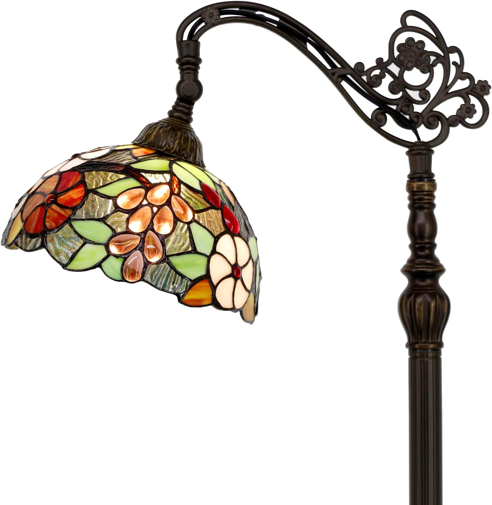 Tiffany Floor Lamp Stained Glass Green Purple Grape Arched Reading Light Gooseneck Adjustable Corner Standing Lamp 10X16X64 Inch for Bedroom Living Room Home Office