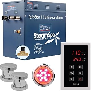 STEAMSPA 10.5kW Steam Sauna Generator Sentry Series 240V Steam Generator with Touch Screen, Steamhead, Built-in Steam Shower Auto Drain, ACU Quickstart Steam Bath Generator (Chrome)