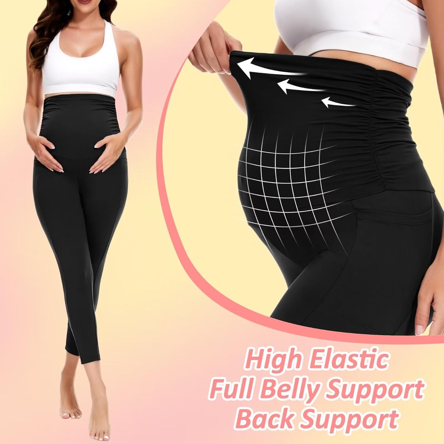 HIGHDAYS Womens Maternity Leggings with Pockets Over The Belly,3 Packs Pregnancy Soft Workout Activewear Yoga Tights Pants - Image 3