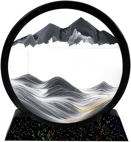 Imagen artística de arena en movimiento, decoración de pintura de arena movediza de color 3D, reloj de arena 3D de vidrio redondo, paisaje de arena