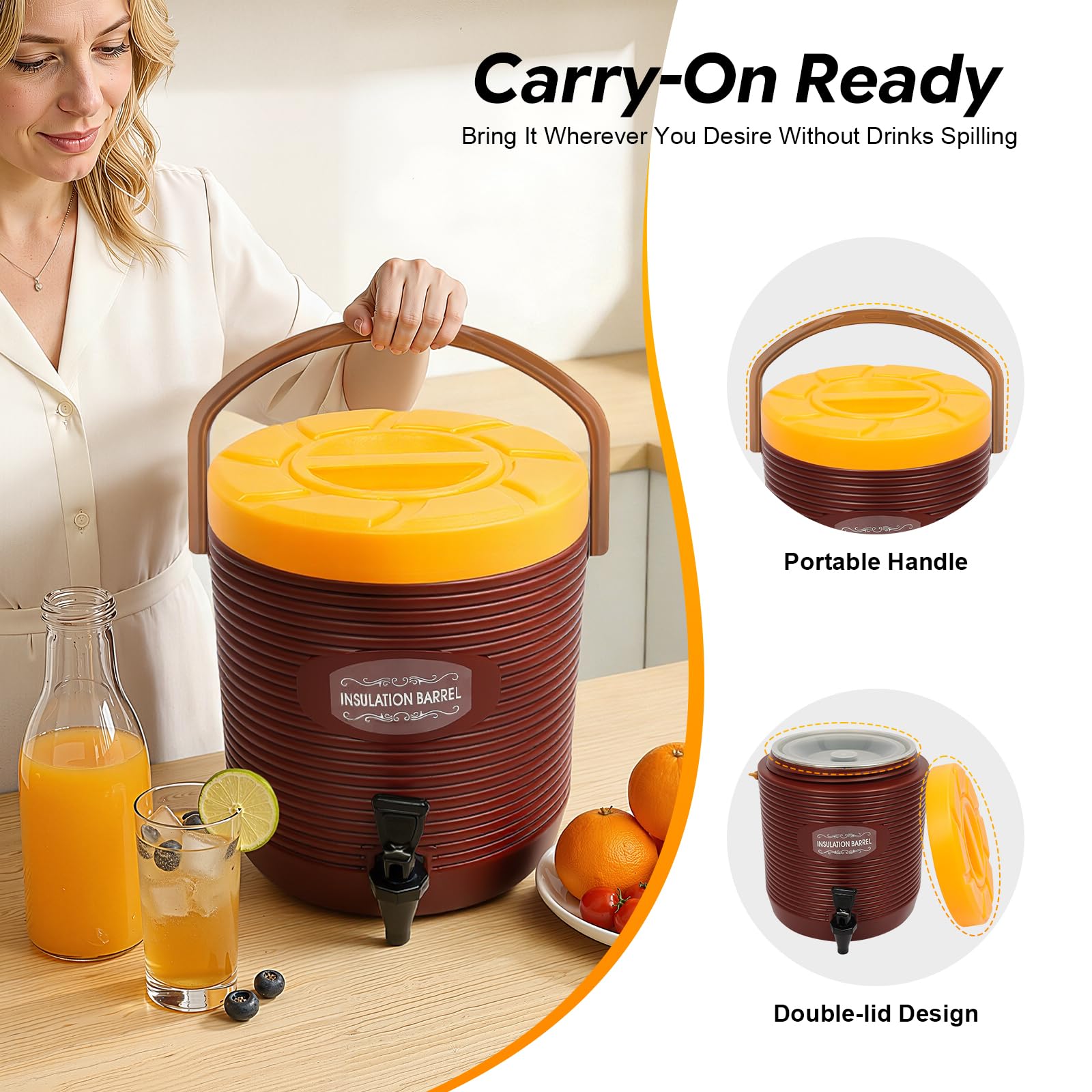OUKANING Distributore termico per bevande da 13 l, con rubinetto, grande thermos con beccuccio per caffè, acqua, succo, contenitore isolante in acciaio inox, mantiene il caldo/freddo per 24 ore
