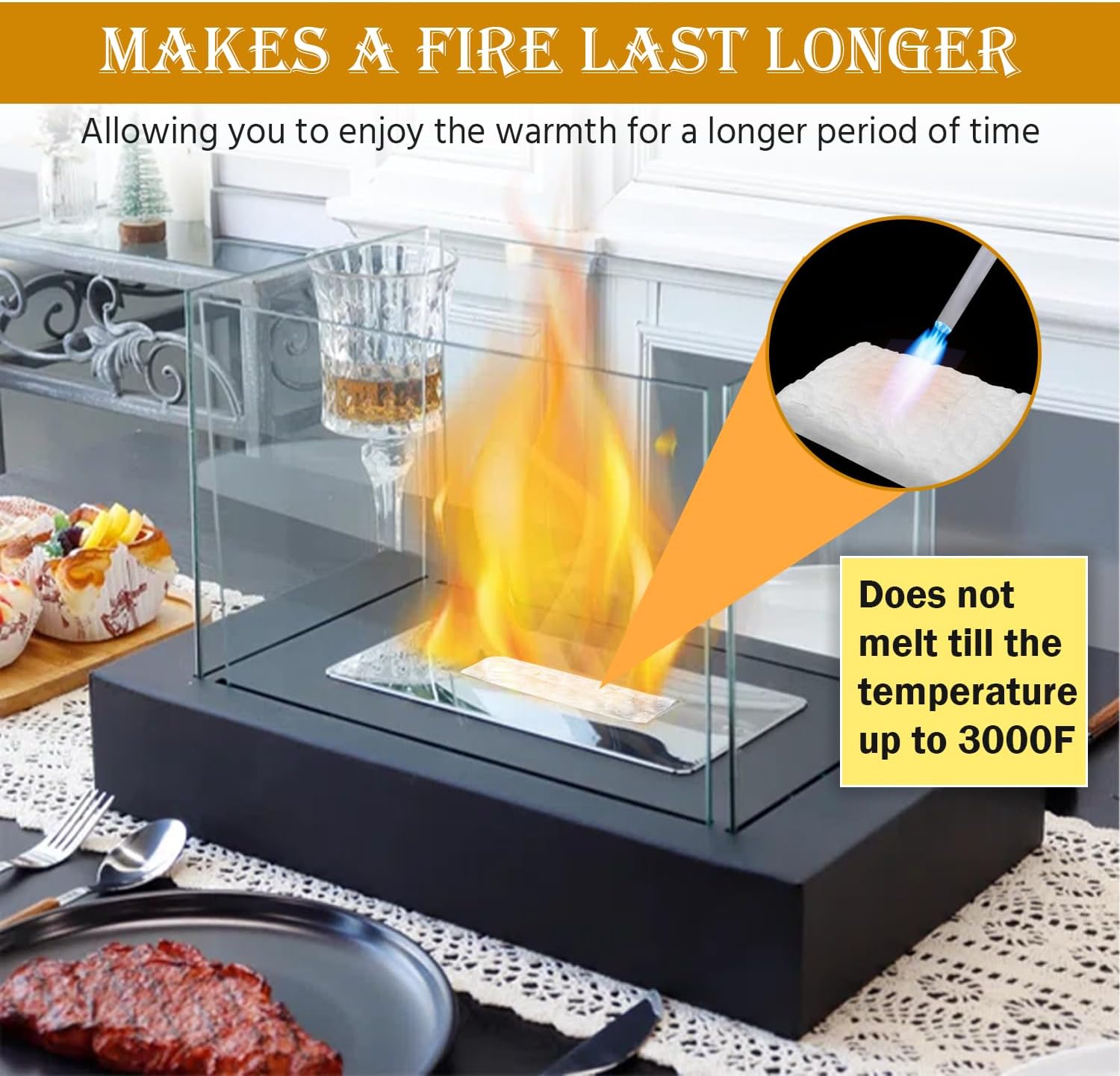 Ceramic Wool Wick for Tabletop Fire Pit - 4 Pack Ceramic Wool Sponge to Extend Burn Time, Ceramic Fiber Insulation for Bioethanol Fuel Fireplaces, Portable Tabletop Fire Pits, 12" x 8" x 2" Thick