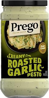 Prego Creamy Roasted Garlic Pesto Pasta Sauce, 14.5 oz Jar - Rich Basil, Romano Cheese & Garlic Blend, No Added Sugar