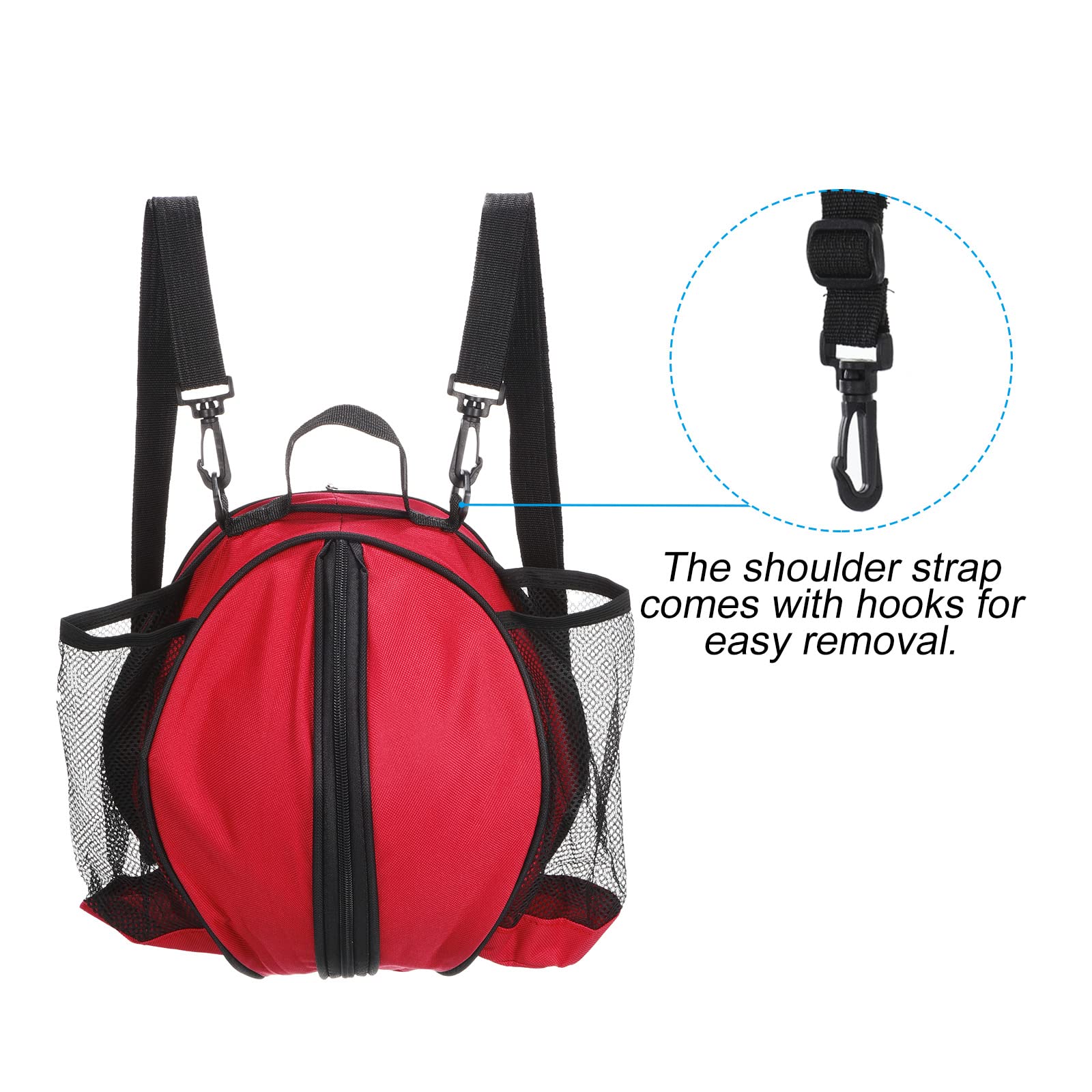 PATIKIL Size 7 29.5" Basketball Bag, Sports Backpack Waterproof Ball Bag Carrier Holder with 2 Adjustable Shoulder Straps, 2 Side Mesh Pockets for Soccer Football Volleyball, Red - Image 3