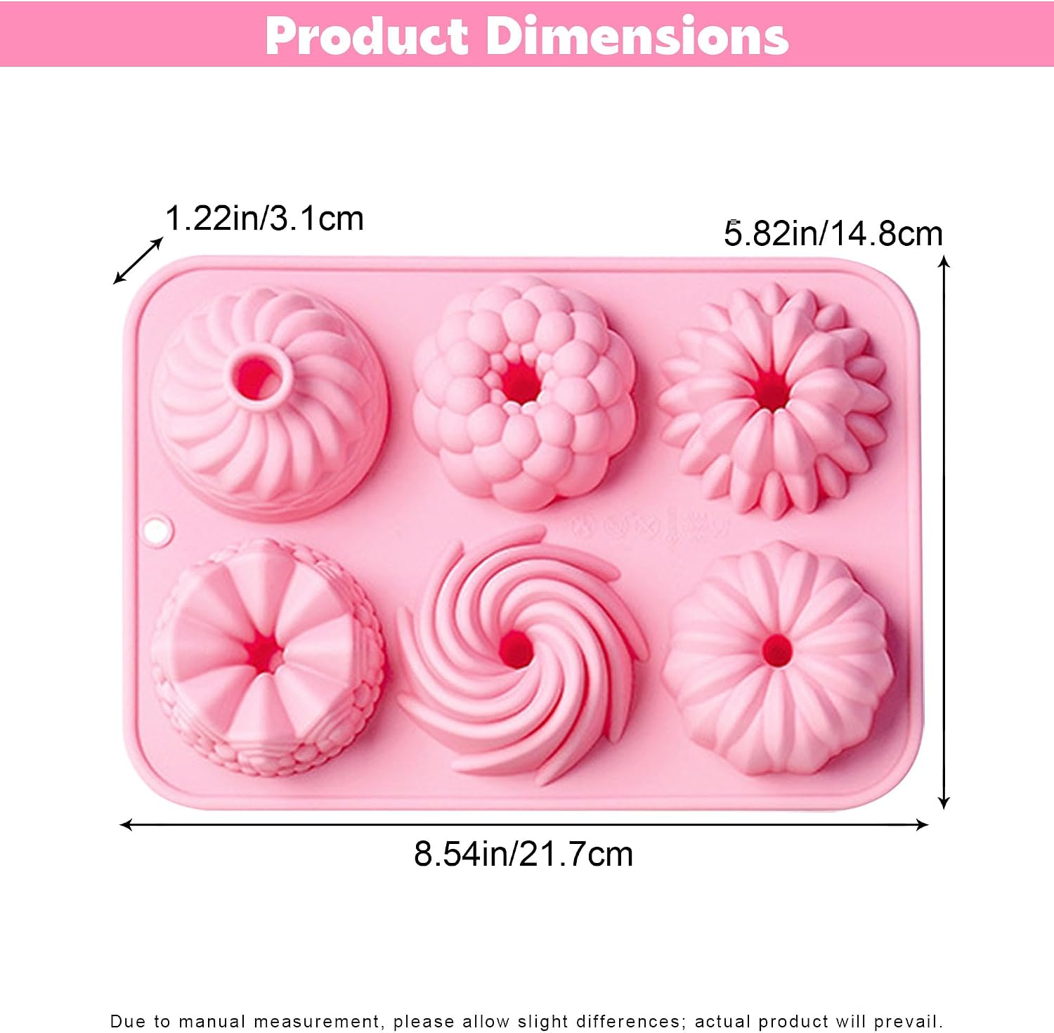 Mini Cake Pan, Silicone Fluted Tube Cake Pans, 6-Cavity Nonstick Silicone Baking Mold for Cupcakes, Chocolates, Donuts, Cornbread, Brownies, Jello Making