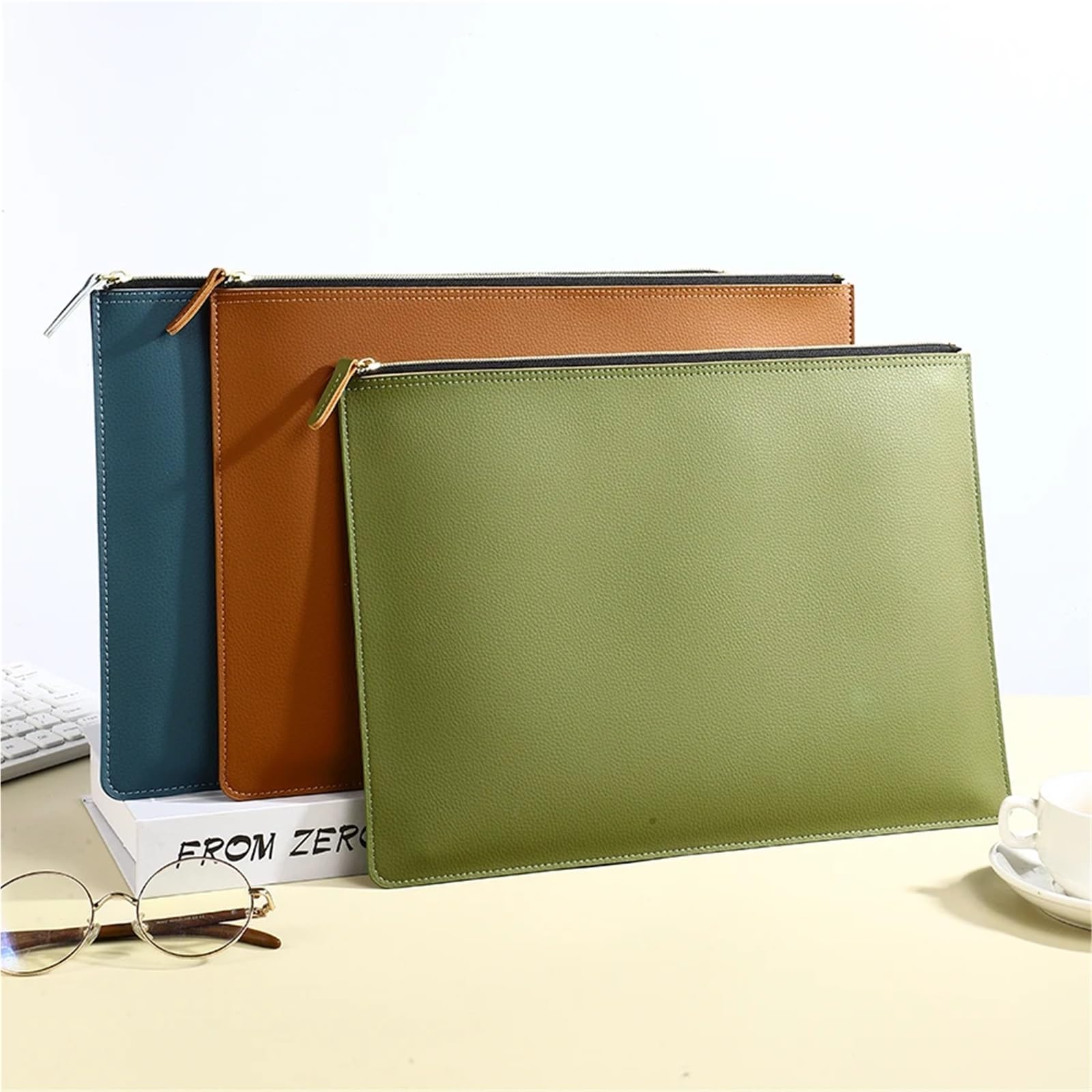 Skórzana torba na dokumenty, A4 Leather Document Zipper Bag 258mm x 354mm Multicolor(Brown)