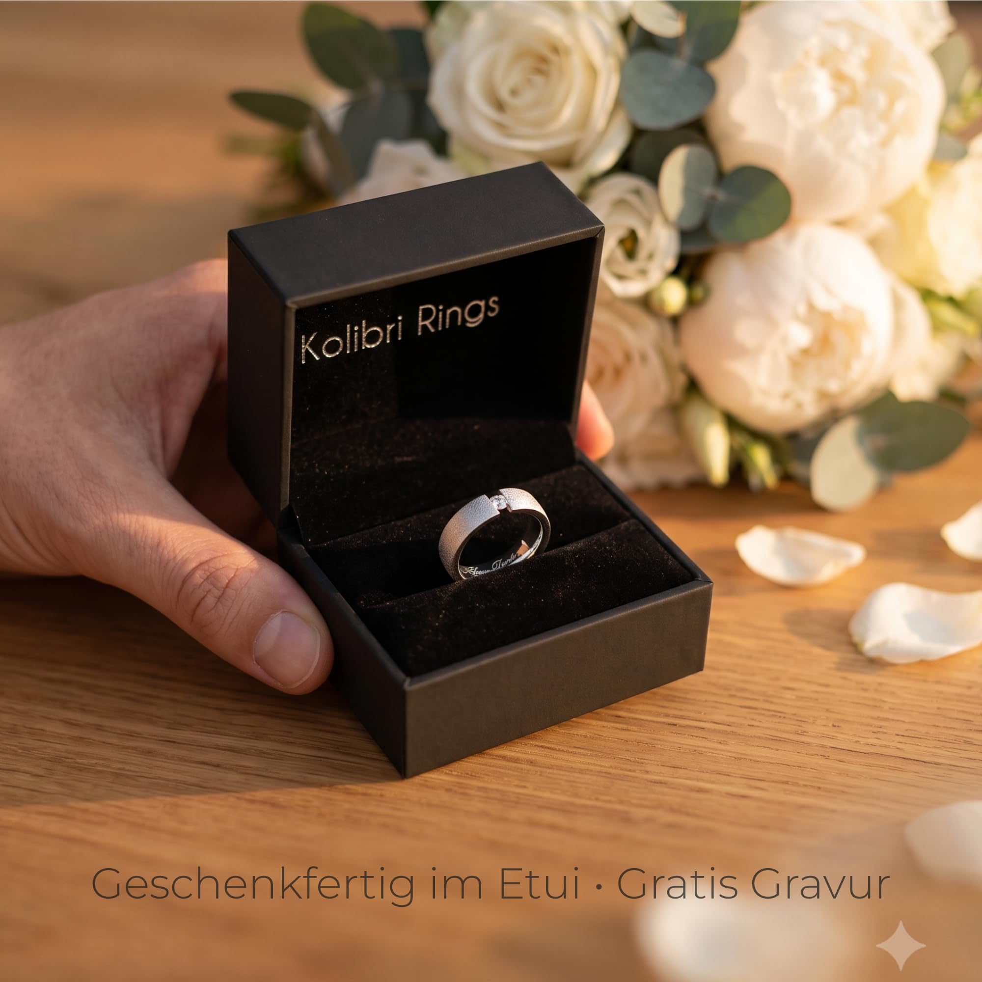 Kolibri Rings Damenring Eismatt Zirkonia Stein Spannring-Optik Sterling Silber 925 Ring Ehering Verlobungsring Partnerring Freundschaftsring - Inkl. Gratis Gravur und Etui