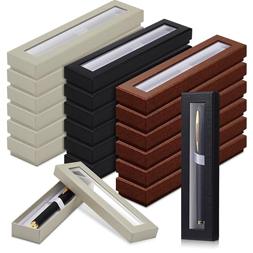 Colarr 36 Pcs Pen Gift Box Empty Ballpoint Pen Box with Cushion Clear Lid Jewelry Display Case for Gift Collection Office Supplies Birthday Souvenir Presentation Christmas(Black, Silver, Bronze)