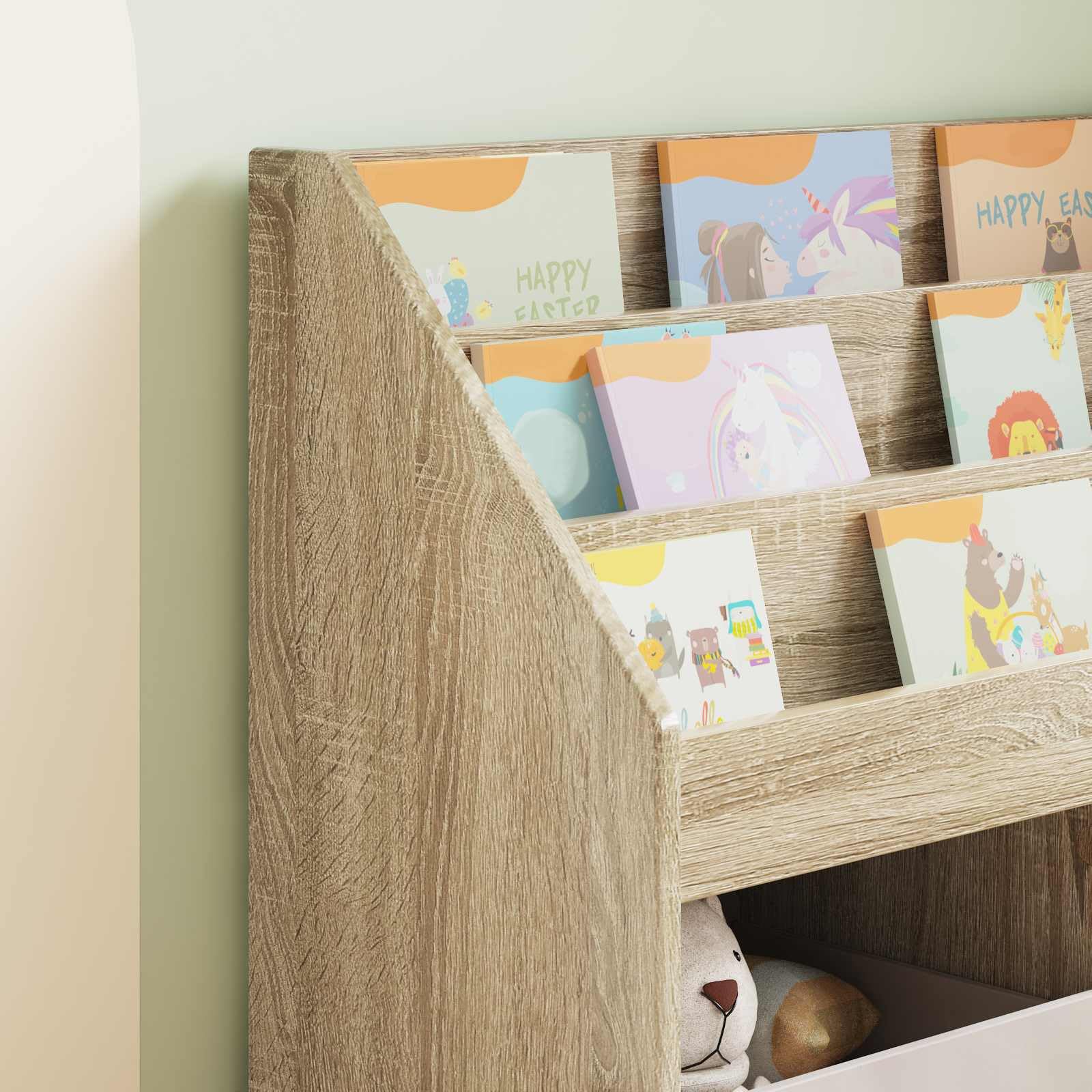 Estante de almacenamiento de madera de 72,5 x 29,5 x 69 cm de madera en roble Sonoma para libros y juguetes con diseño independiente y fácil montaje