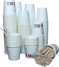 [400 pcs] Disposable Paper Cups 120ml, Disposable Cups / Cups 4oz for Coffee and Espresso, High Quality and Highly Resistant to All Hot Beverages, with Wooden Coffee Stirrers