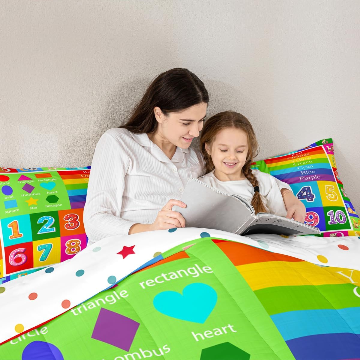 Number Cartoon Map Bed Comforter Set Queen Size,Watercolor Painted Print Super Soft Microfiber Bedding Set for Adults Teens,Preschool Children Game Design Comforter Set,2 Pillowcases