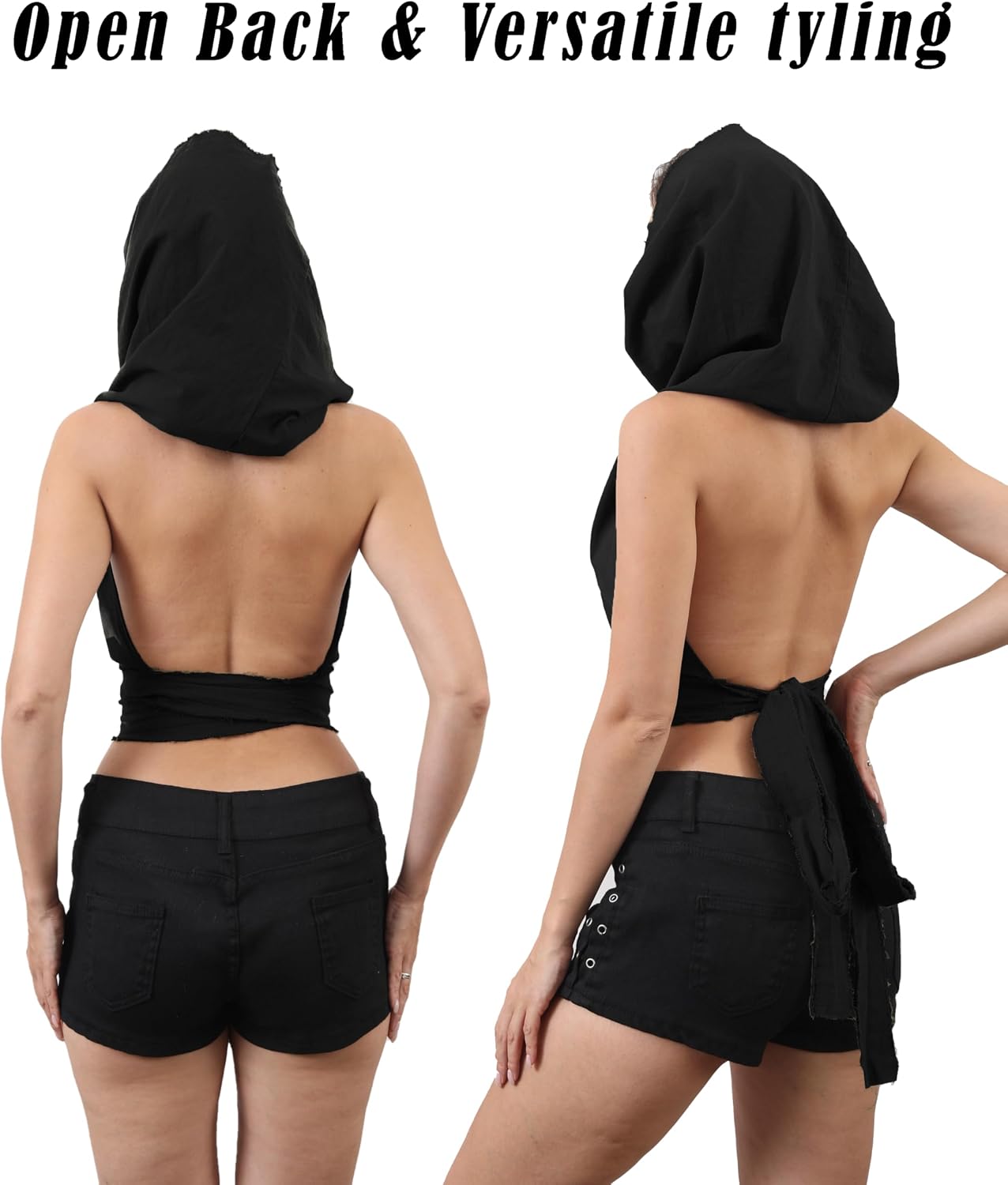Rave Outfits for Women, Boho Dune Style Halter Backless Tank Crop Top, Cross Wrap Vest Swim Cover Up