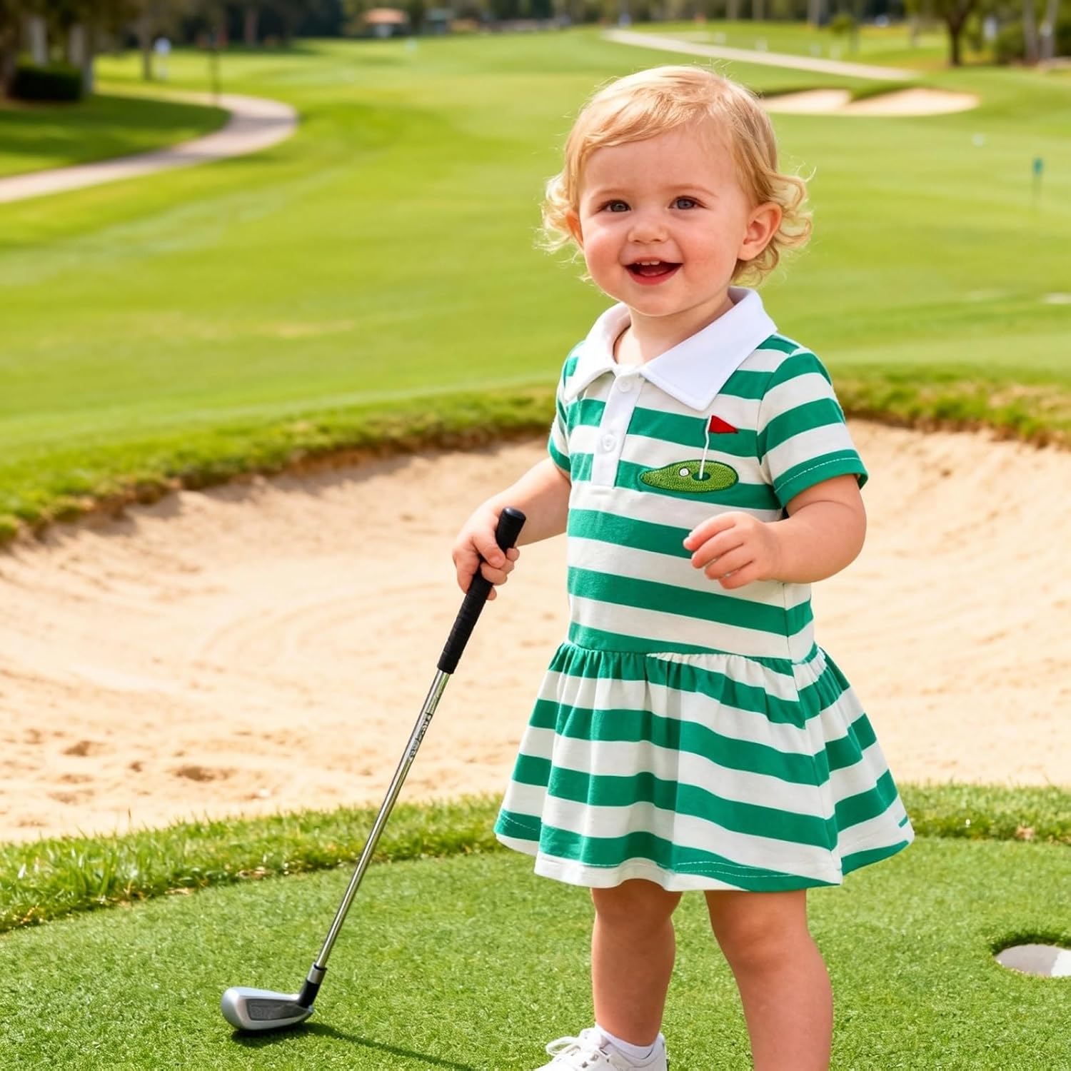 Toddler Baby Girl Golf Outfit Short Sleeve Golf/Baseball Embroidery Dress Polo A-Line Dress Sprots Summer Clothes - Image 3