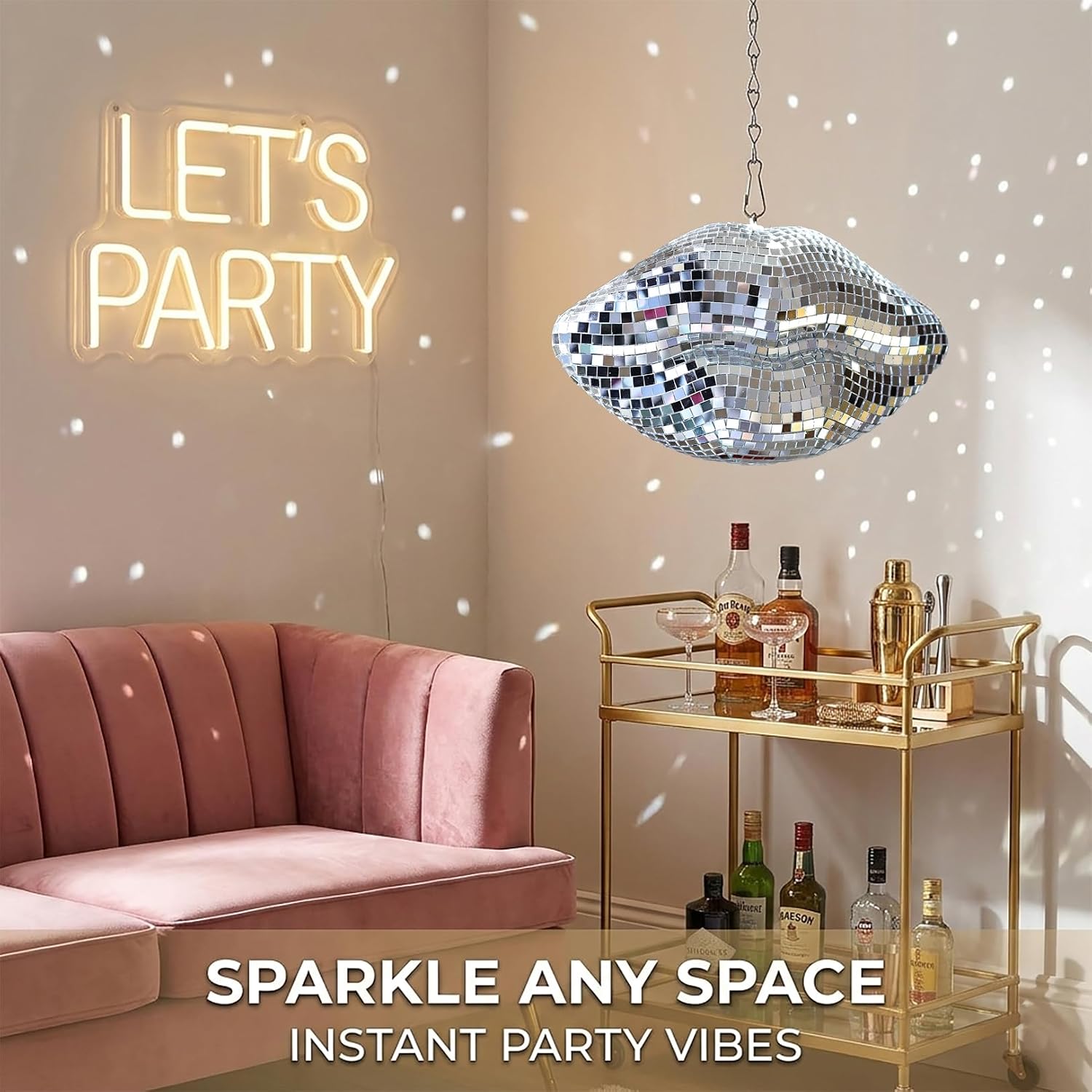 Lips Disco Ball Decor, Hanging Disco Ball Ornament, Lip-Shaped Pop Art Decoration, Cute Handmade Gift for Retro Party, Bedroom, Wedding, Christmas (Silver)