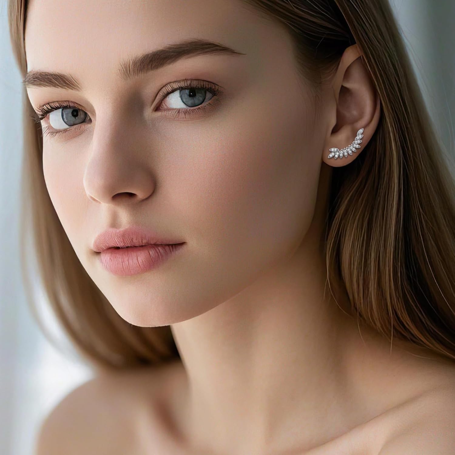Silver Leaf Cubic Zirconia Earrings Studs for Women, Hypoallergenic Jewelry for Women with Sterling Silver Post - Image 2